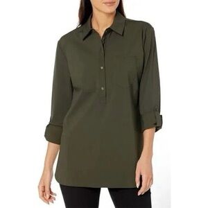 LYSSE Delaney 1/2 Button Up Top Shirt Womens S Olive Green Long Sleeve Soft -OBO